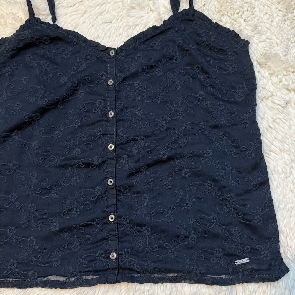 Hollister Blue Floral Embroidered Button Front Tank Top